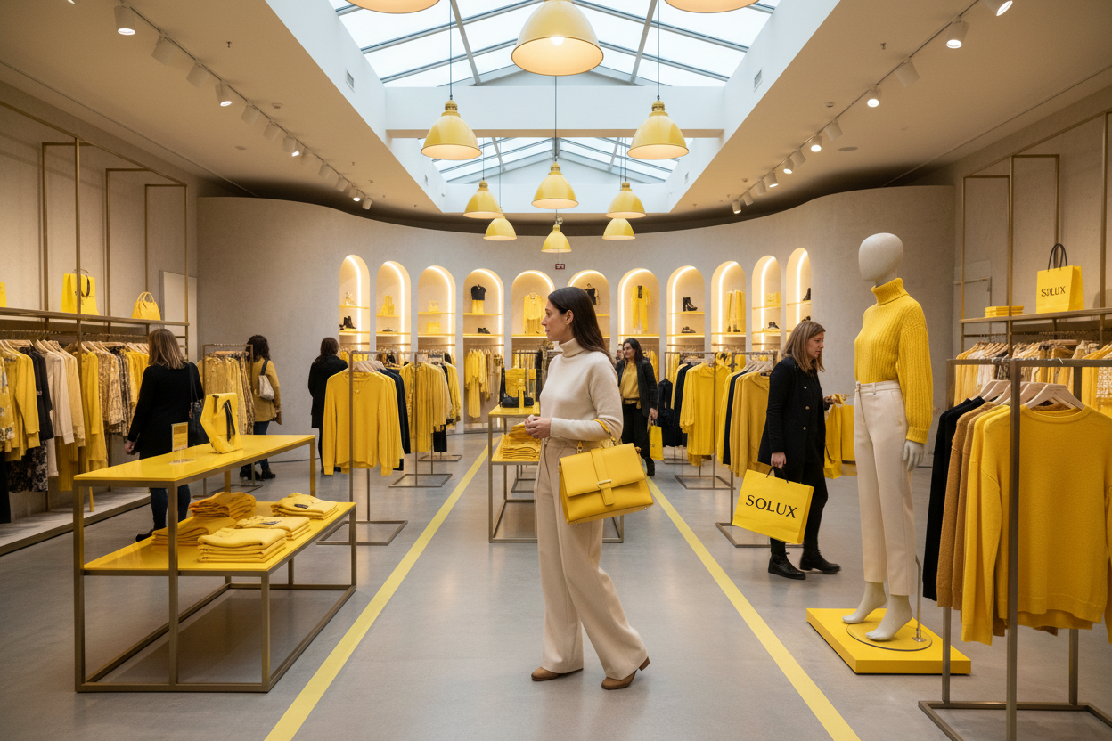 Woman on department store yellow
